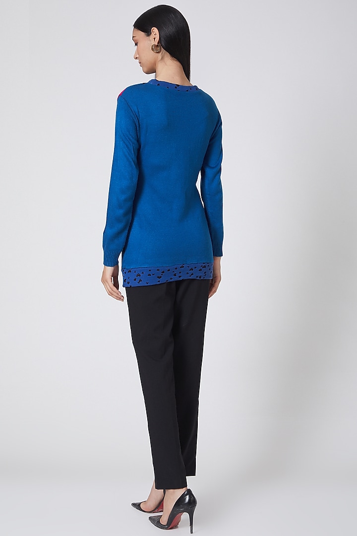 Cobalt Blue Embroidered Sweater by Manish Arora at Pernia's Pop Up Shop