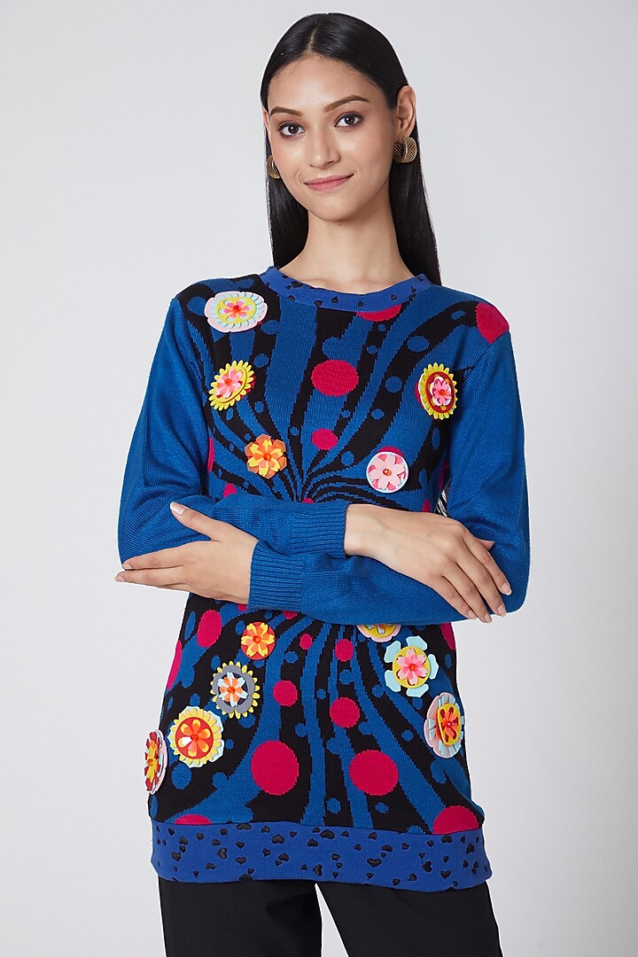 Cobalt Blue Embroidered Sweater by Manish Arora at Pernia's Pop Up Shop