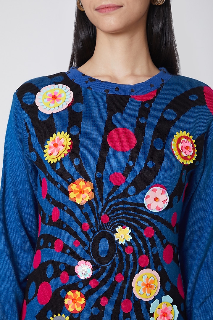 Cobalt Blue Embroidered Sweater by Manish Arora at Pernia's Pop Up Shop