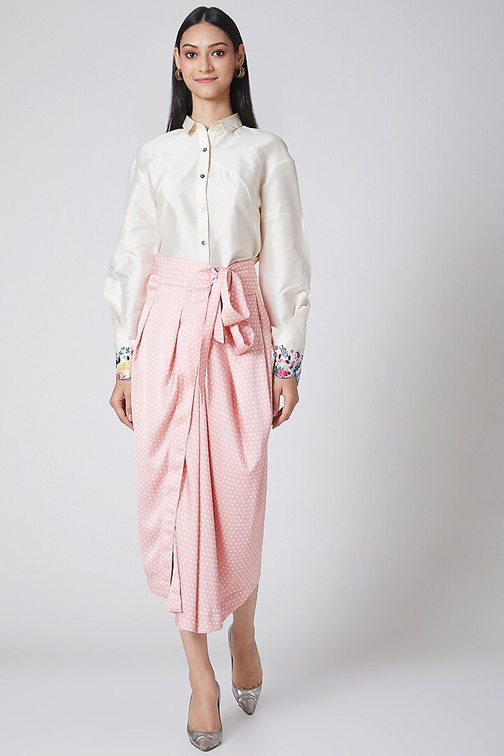 Blush Pink Printed Wrap Skirt by Manish Arora