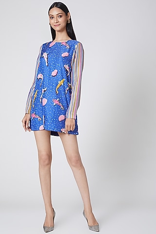Cobalt Blue Embroidered Dress by Manish Arora