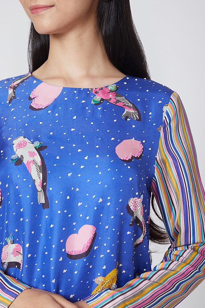 Cobalt Blue Embroidered Vacation Dress by Manish Arora at Pernia's Pop Up Shop