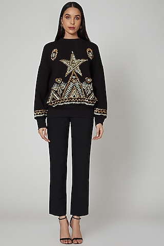 Black Embroidered Sweatshirt by Manish Arora