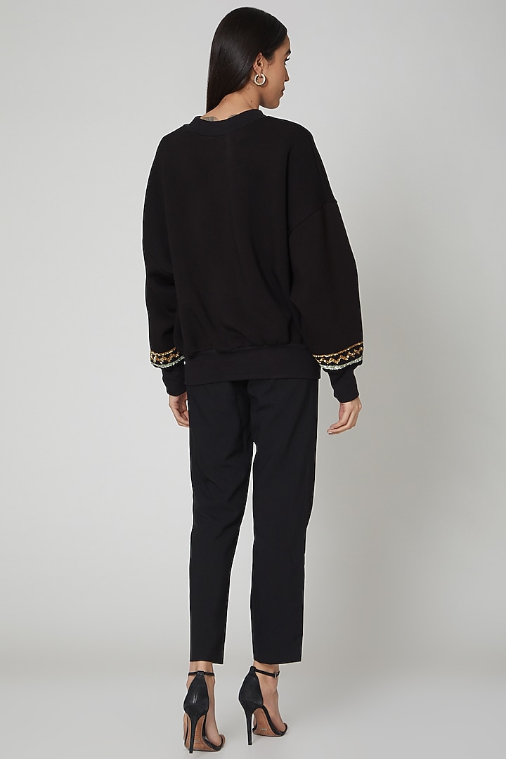 Black Embroidered Sweatshirt by Manish Arora at Pernia's Pop Up Shop