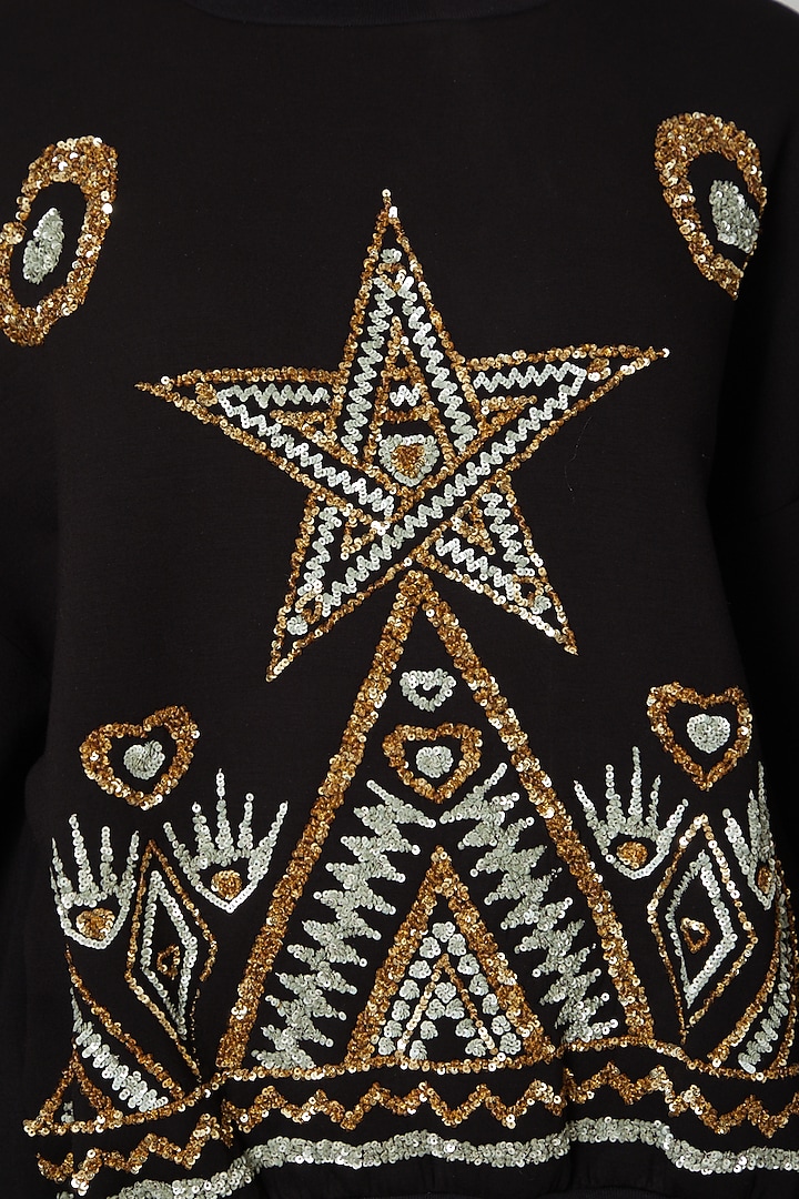 Black Embroidered Sweatshirt by Manish Arora at Pernia's Pop Up Shop