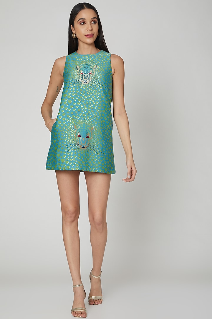 Turquoise Embroidered Dress by Manish Arora