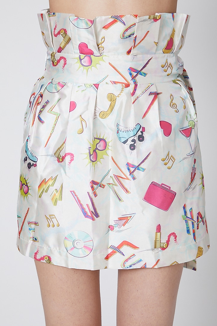 White Printed Ruffled Top by Manish Arora at Pernia's Pop Up Shop