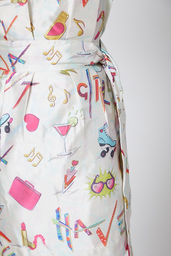 White Printed Ruffled Top by Manish Arora at Pernia's Pop Up Shop