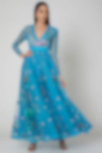 Cobalt Blue Embroidered Dress by Manish Arora