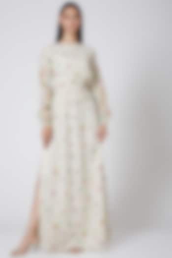 White Embroidered Maxi Dress by Manish Arora