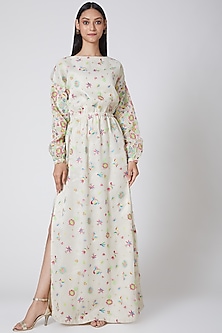White Embroidered Maxi Dress Design by Manish Arora at Pernia's Pop Up ...