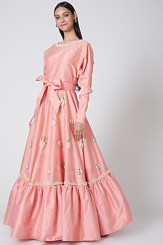 Peach Hand Embroidered Gown by Manish Arora