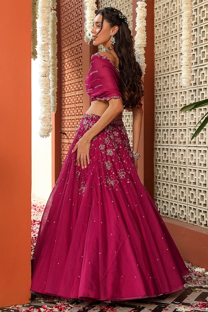 Pink Organza Hand Embroidered Skirt Set by Studio Imbaali at Pernia's Pop Up Shop
