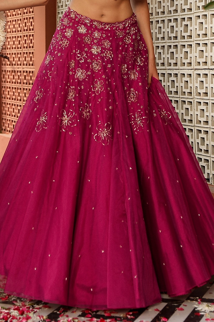 Pink Organza Hand Embroidered Skirt Set by Studio Imbaali at Pernia's Pop Up Shop