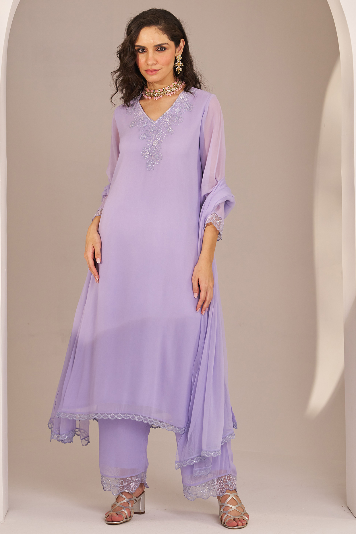 Hydrangea Blue Georgette Hand Embroidered Kurta Set by Studio Imbaali at Pernia's Pop Up Shop