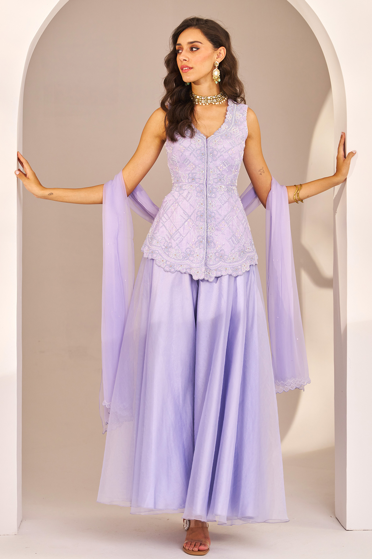 Hydrangea Blue Organza Sharara Set by Studio Imbaali at Pernia's Pop Up Shop