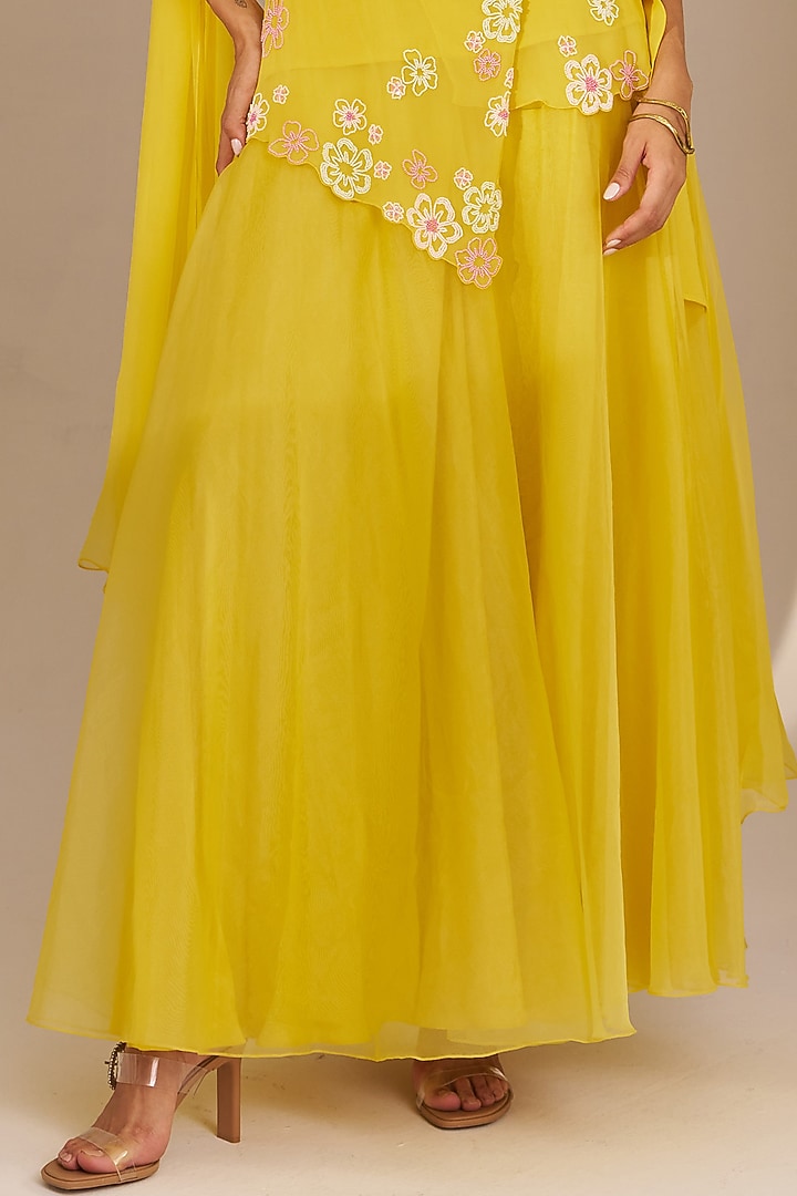 Sunshine Yellow Georgette Hand Embroidered Wedding Sharara Set by Studio Imbaali at Pernia's Pop Up Shop