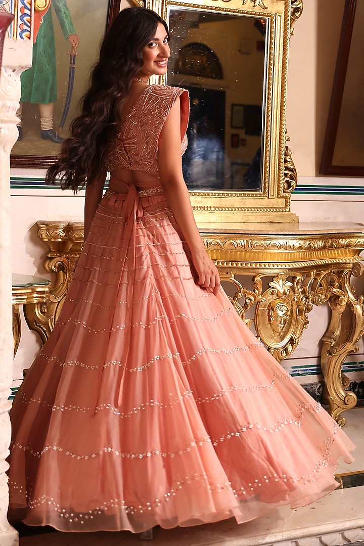 Salmon Organza Lehenga main image 0