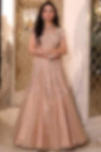 Champagne Satin & Organza Hand Embroidered Wedding Lehenga Set by Studio Imbaali at Pernia's Pop Up Shop