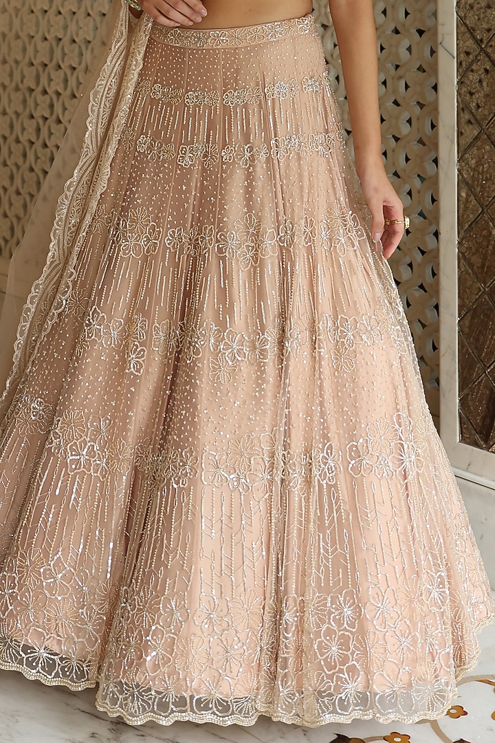 Champagne Satin & Net Hand Embroidered Bridal Lehenga Set by Studio Imbaali at Pernia's Pop Up Shop