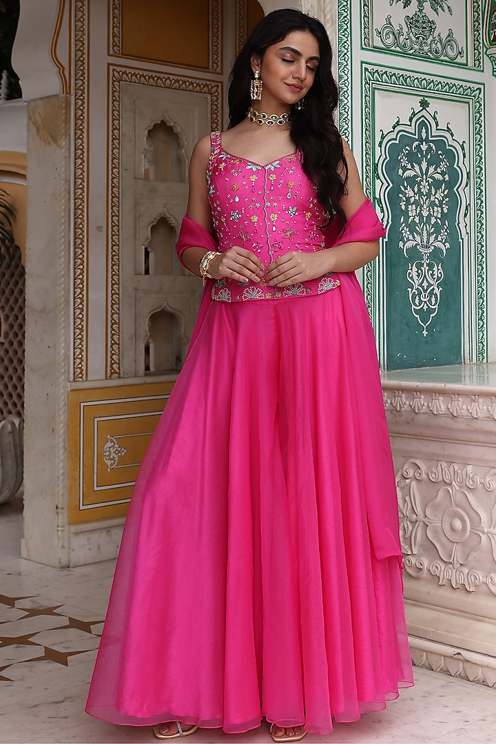 Rani Pink Organza Wedding Sharara Set by Studio Imbaali at Pernia's Pop Up Shop