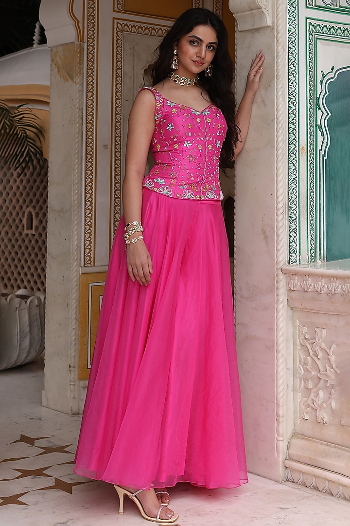 Rani Pink Organza Wedding Sharara Set by Studio Imbaali at Pernia's Pop Up Shop