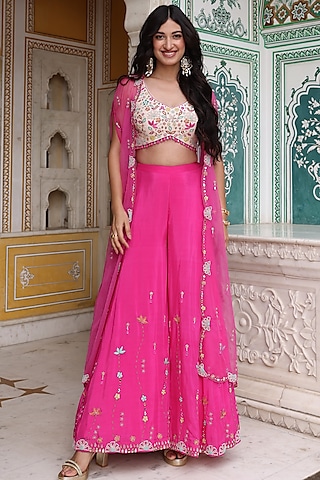Pink Viscose Habutai Sharara Set by Studio Imbaali