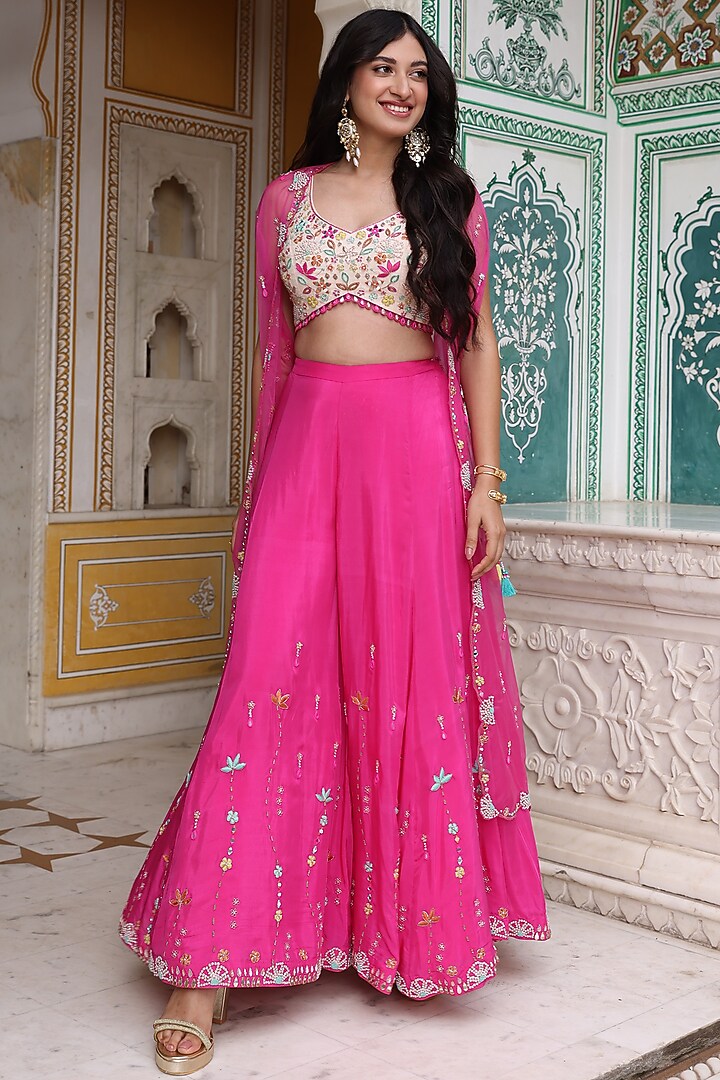 Pink Viscose Habutai Bridal Sharara Set by Studio Imbaali at Pernia's Pop Up Shop