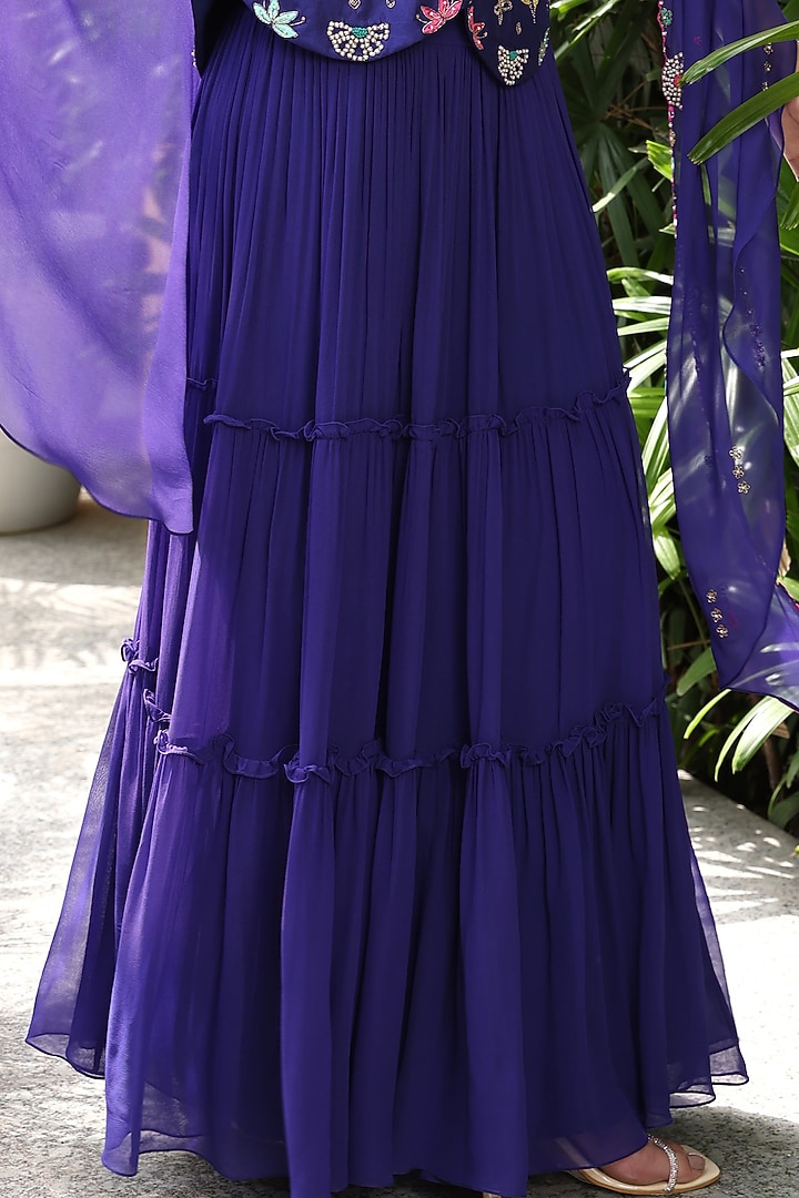 Purple Georgette Hand Embroidered Cape Set by Studio Imbaali at Pernia's Pop Up Shop