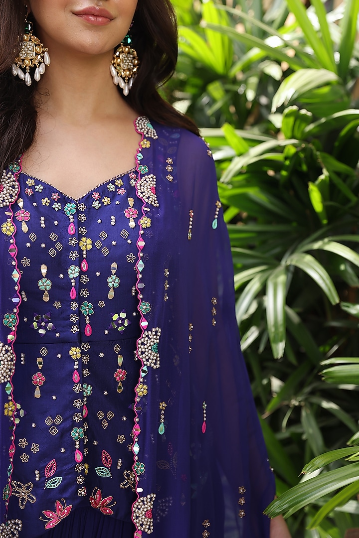 Purple Georgette Hand Embroidered Cape Set by Studio Imbaali at Pernia's Pop Up Shop