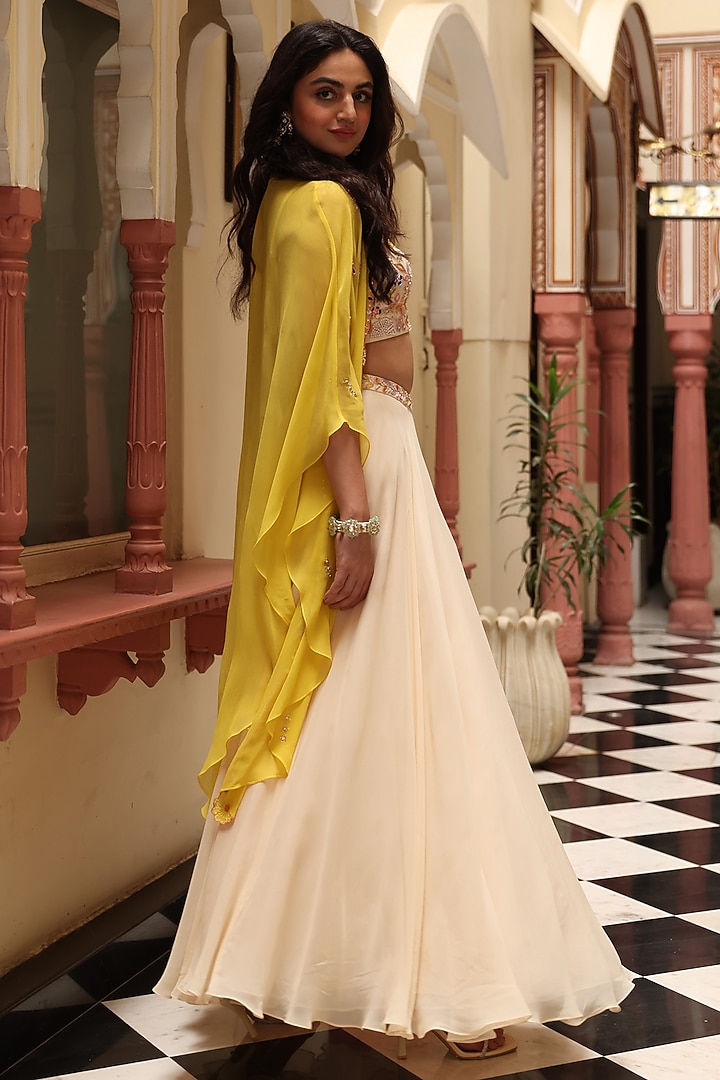 Yellow Georgette Cape Set by Studio Imbaali at Pernia's Pop Up Shop