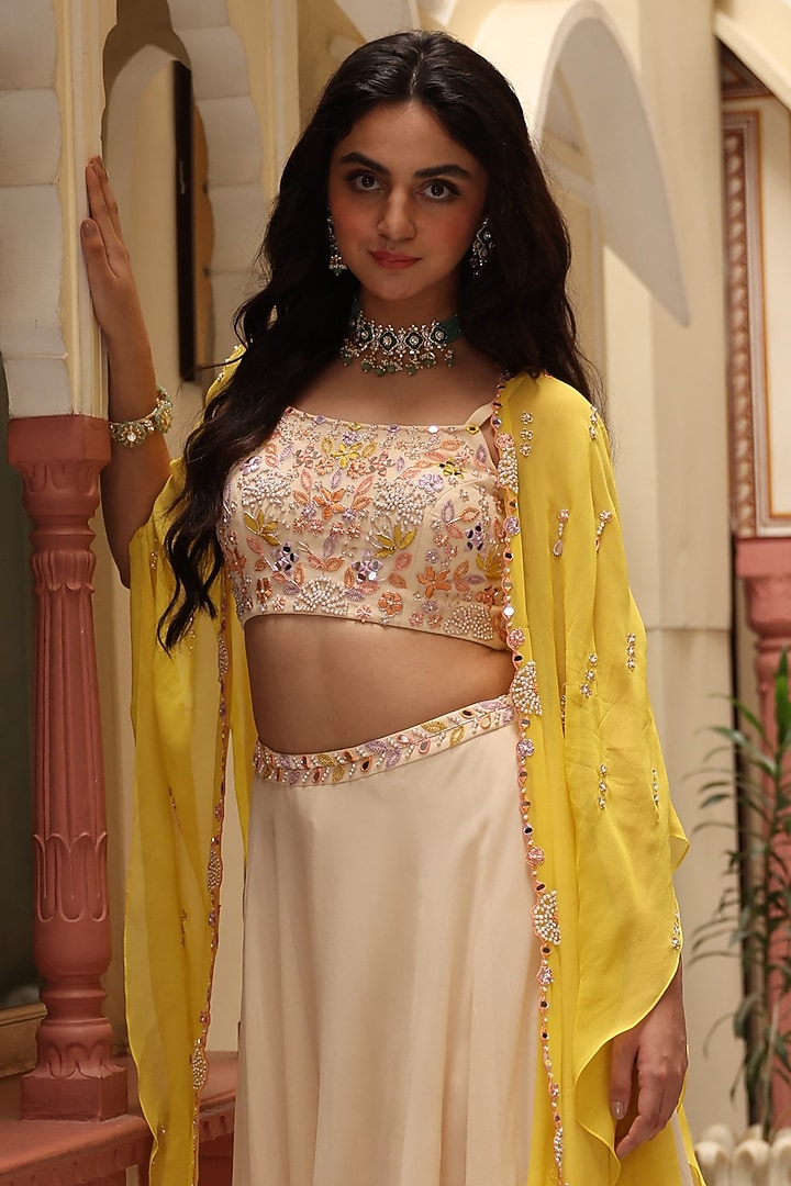 Yellow Georgette Cape Set by Studio Imbaali at Pernia's Pop Up Shop