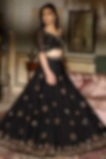 Black Organza Hand Embroidered Lehenga Set by Studio Imbaali