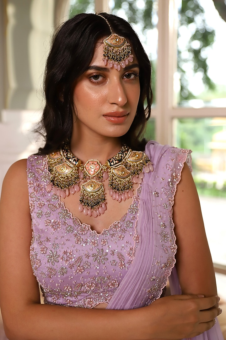Lavender Satin Organza Hand Embroidered Bridal Lehenga Set by Studio Imbaali at Pernia's Pop Up Shop