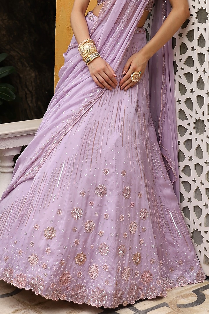 Lavender Satin Organza Hand Embroidered Bridal Lehenga Set by Studio Imbaali at Pernia's Pop Up Shop