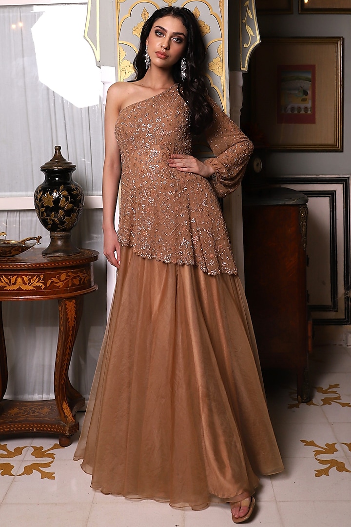 Gold Organza Skirt Set by Studio Imbaali