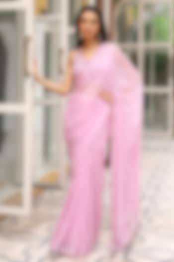 Pink Italian Organza Saree Set by Studio Imbaali