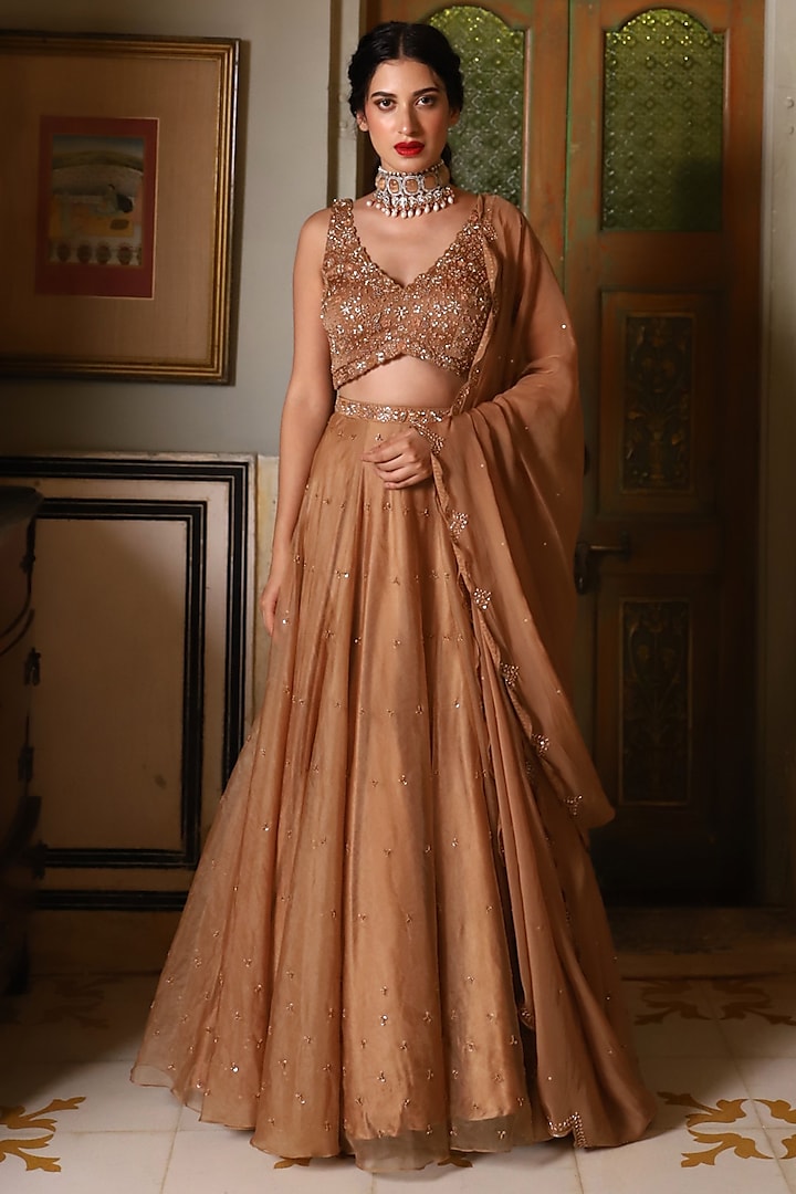 Gold Organza Wedding Lehenga Set by Studio Imbaali at Pernia's Pop Up Shop