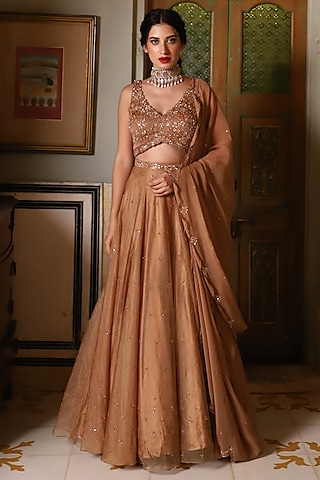 Gold Organza Lehenga Set by Studio Imbaali