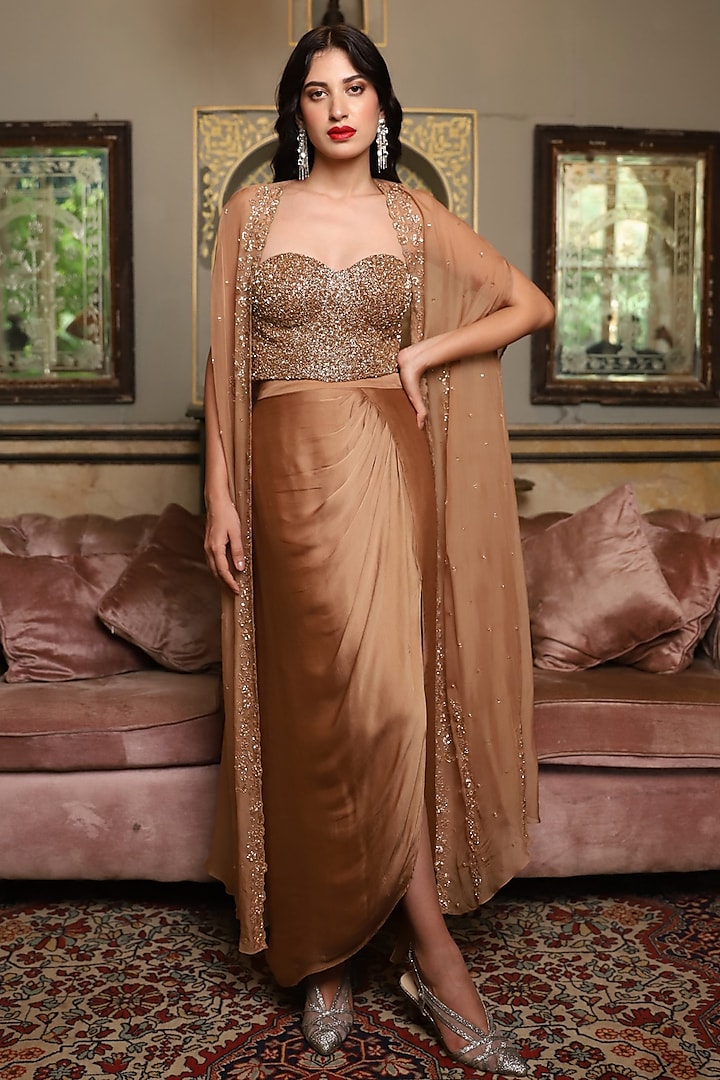 Gold Italian Organza Embroidered Cape Set by Studio Imbaali at Pernia's Pop Up Shop