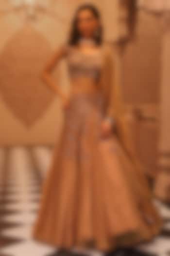 Gold Satin & Organza Hand Embroidered Shimmer Wedding Lehenga Set by Studio Imbaali at Pernia's Pop Up Shop