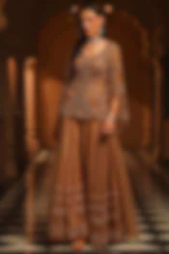 Gold Organza Hand Embroidered Wedding Sharara Set by Studio Imbaali at Pernia's Pop Up Shop