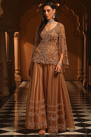 golden sharara dress Ivory Crop Top With Lehenga Dupatta