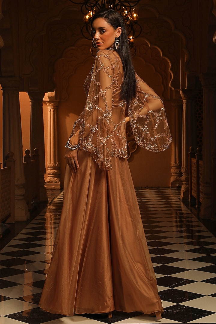 Gold Organza Hand Embroidered Wedding Sharara Set by Studio Imbaali at Pernia's Pop Up Shop