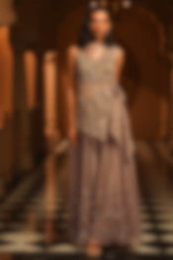 Grey Organza Hand Embroidered Bridal Sharara Set by Studio Imbaali at Pernia's Pop Up Shop