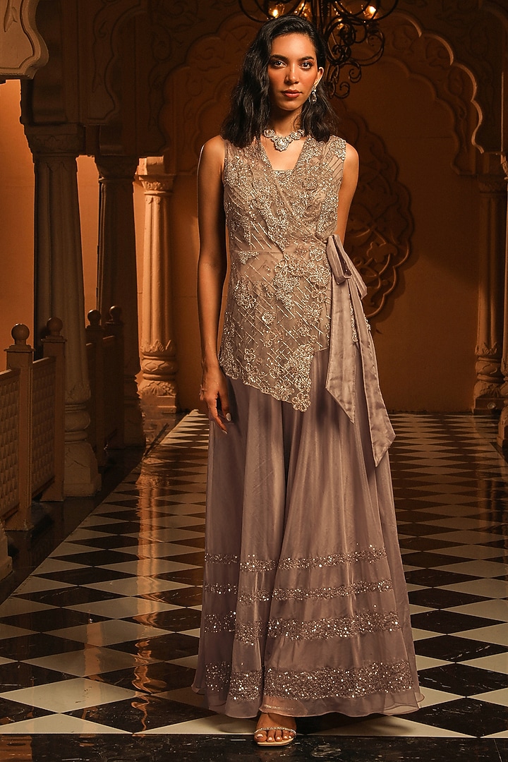 Grey Organza Hand Embroidered Bridal Sharara Set by Studio Imbaali at Pernia's Pop Up Shop