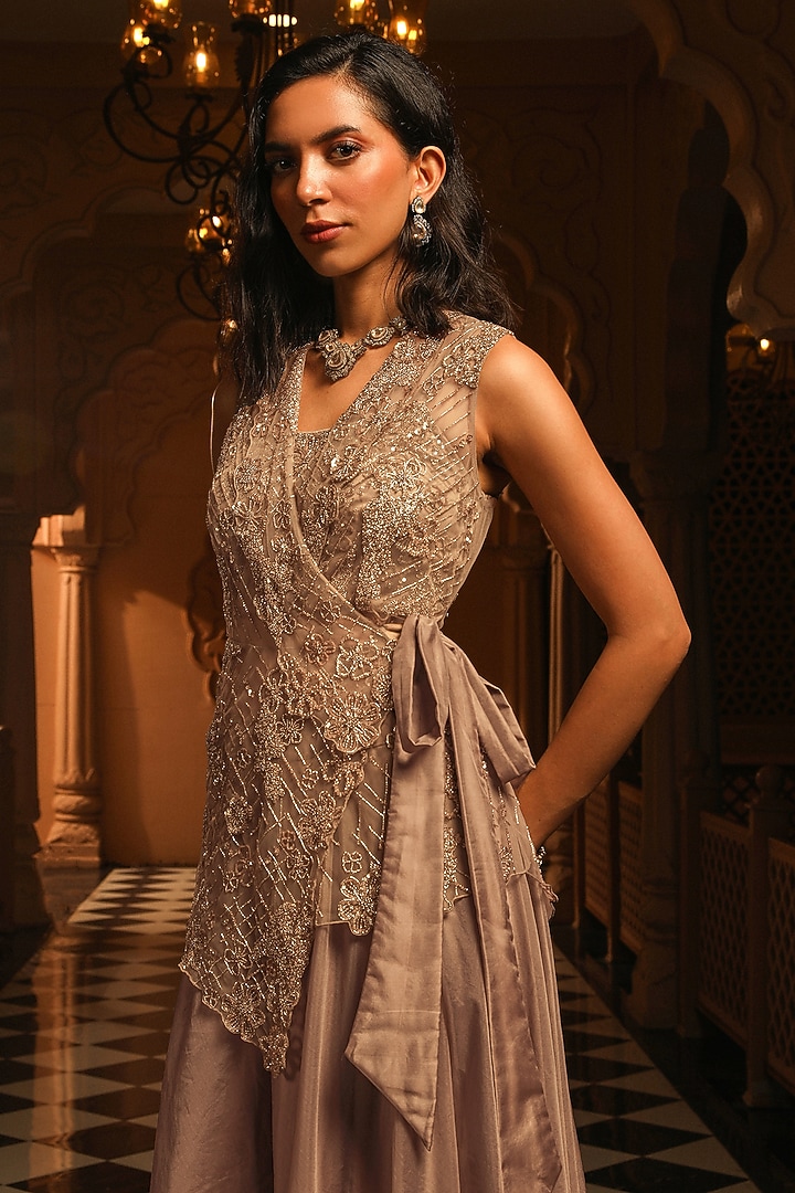 Grey Organza Hand Embroidered Bridal Sharara Set by Studio Imbaali at Pernia's Pop Up Shop