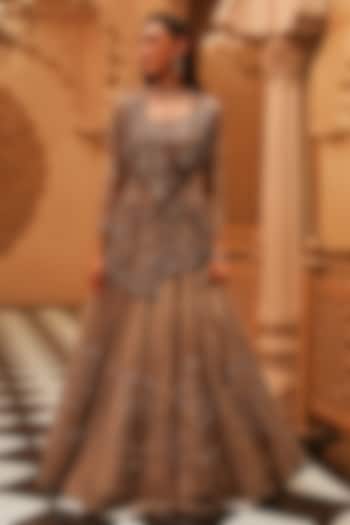 Grey Organza Embellished Jacket Wedding Lehenga Set by Studio Imbaali at Pernia's Pop Up Shop