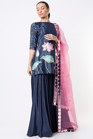 Blue Printed Kurta Set by Izzumi Mehta