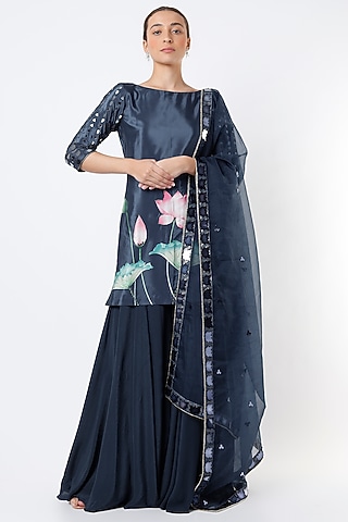 Blue Lotus Printed Kurta Set  by Izzumi Mehta